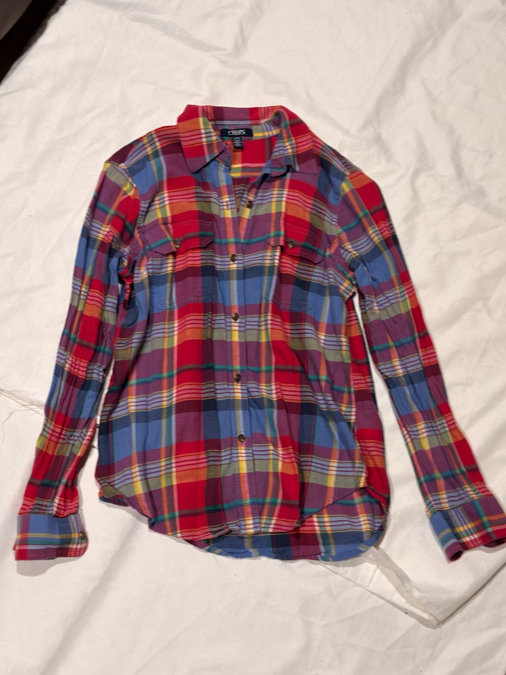 Colorful Plaid Flannel Button-Up Shirt | Multicolor | Long Sleeve